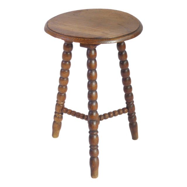 Antique French Round Wooden Bobbin Side Table or Stool, 1920s For Sale
