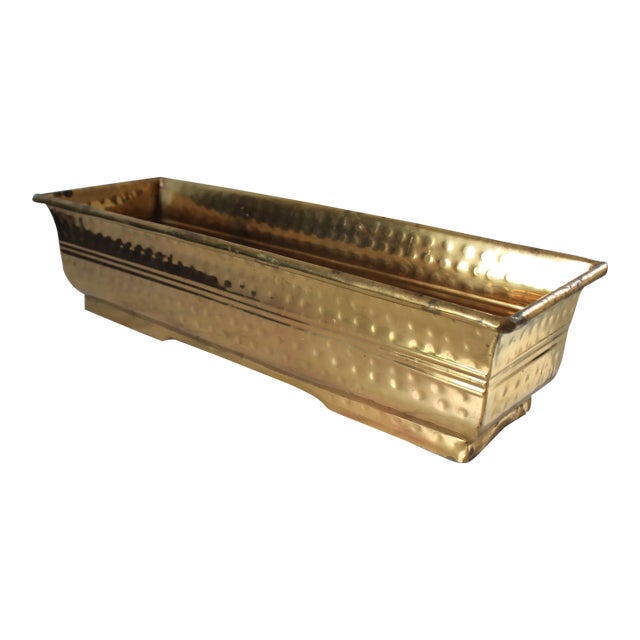Vintage Rectangular Hammered Brass Planter For Sale