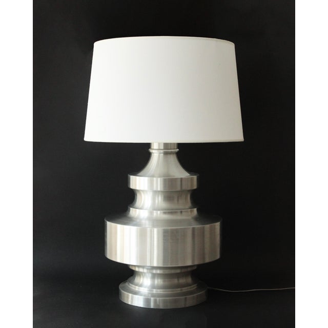 Large Table Lamp in Brushed Aluminium, 1970s For Sale - Image 6 of 6
