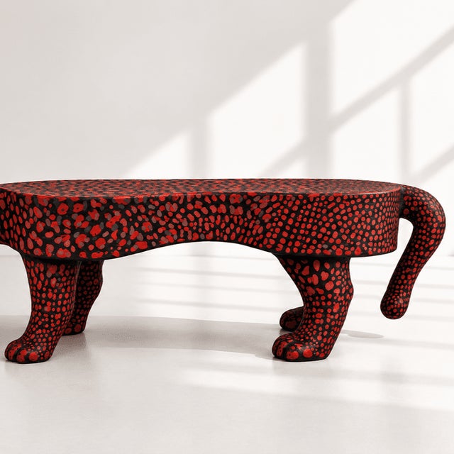 Handmade Sculptural Leopard Bench,Red & Black Design For Sale - Image 6 of 7