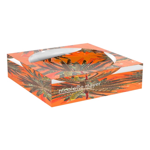 Pheasant Feathers Butternut Acrylic Candy Catchall Dish, Small For Sale