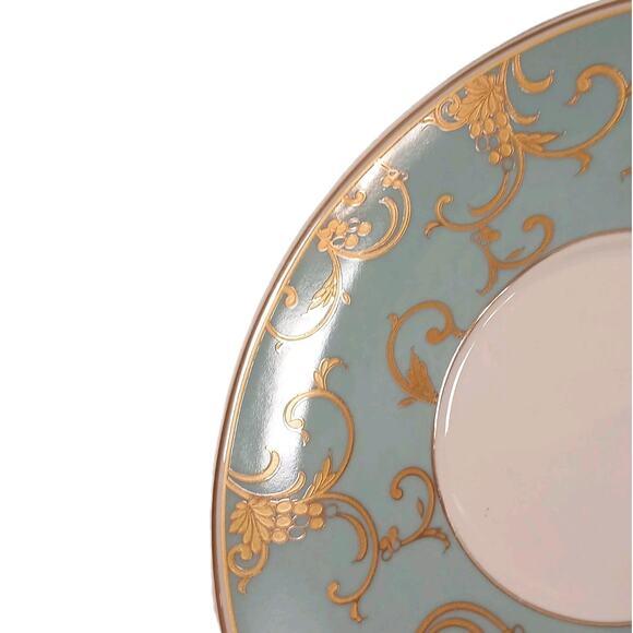 1970s Grace's Teaware Large Tea Cup & Saucer Blue Gold Paisely Floral Scrolls Regency For Sale - Image 12 of 16