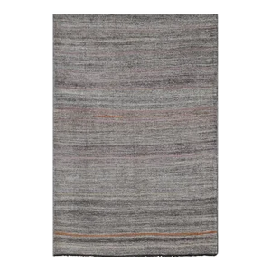 Mid 20th Century Vintage Turkish Kilim Rug With Variegated Stripes in Charcoal, Gray and Orange