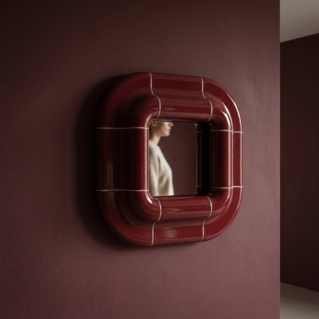 Lolo Mirror in Deep Burgundy by Tilecito For Sale - Image 6 of 7