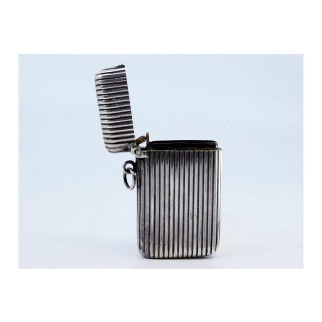 Silver Matchbox with Fluted Top, Hinged Lid and Hanging Ring For Sale - Image 6 of 10