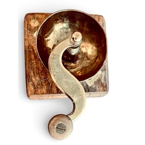 Engraved Brass and Wood Coffee Grinder Box Mill ,Antique French-Style For Sale In Washington DC - Image 6 of 9