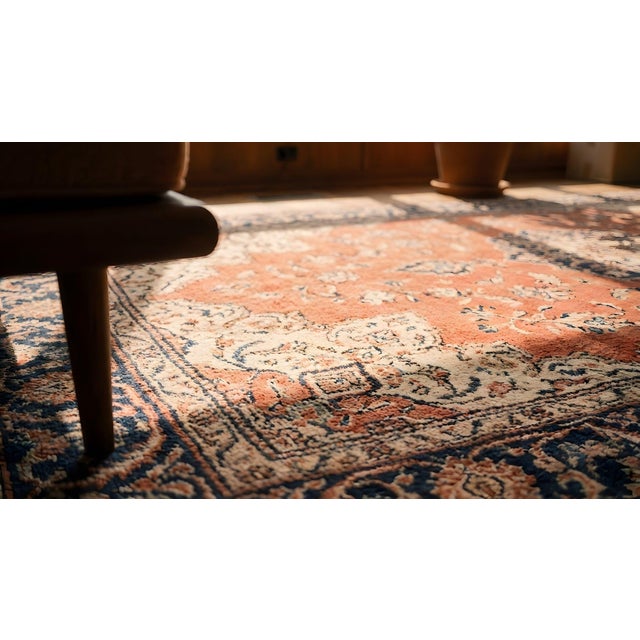 19th Century A Peach Background Color in a Medallion Pattern Antique Fairly Woven Persian Tabriz Haji Jalili Rug For Sale - Image 5 of 7