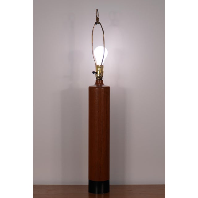 Mid-Century Modern Vintage Danish Solid Teak and Leather Table Lamp From Esa, 1960s For Sale - Image 3 of 7