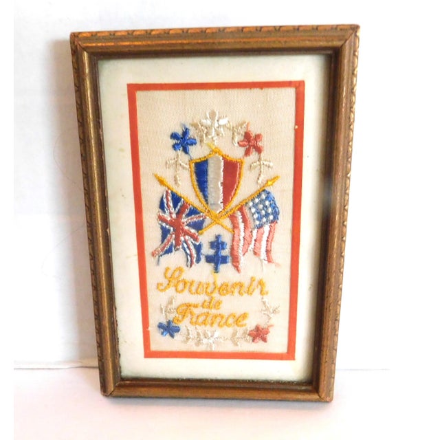 Souvenir De France Silk Embroidered Framed Postcard, Ww1 For Sale In New York - Image 6 of 9