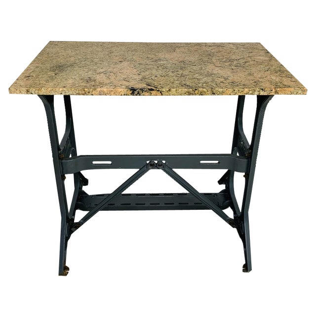 Garden Table with Marble Top on Singer Cast Iron Frame, 1950s For Sale