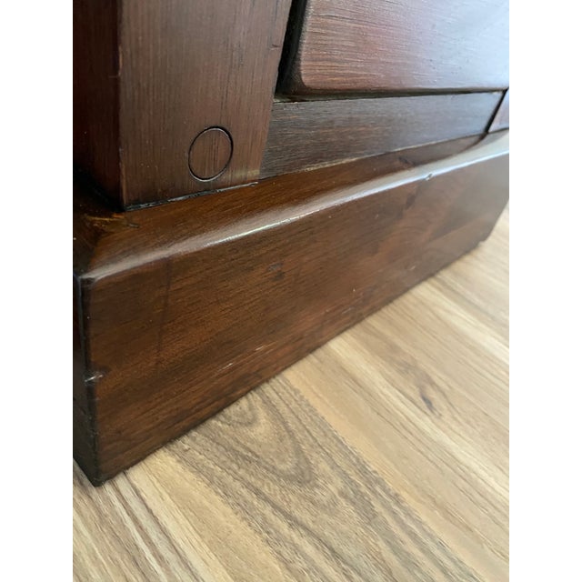 Vintage Heywood-Wakefield Dark Wood Dresser With Architectural Mirror For Sale - Image 13 of 13