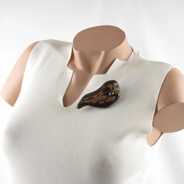 Pellini Modernist Brooch Brown Swirl Resin and Black Pearl For Sale - Image 9 of 10