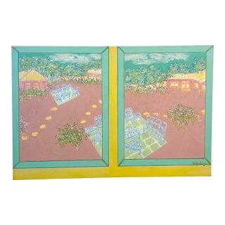 Contemporary Window Terrace Acrylic Painting by Molly Schiff For Sale