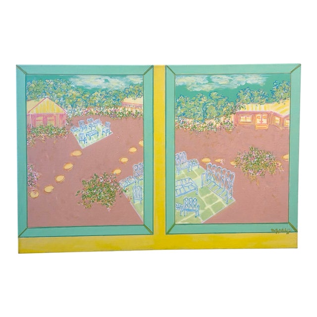 Contemporary Window Terrace Acrylic Painting by Molly Schiff For Sale