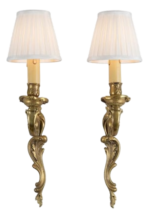 French Louis XV Style Brass Wall Sconces, 1940s, Set of 2