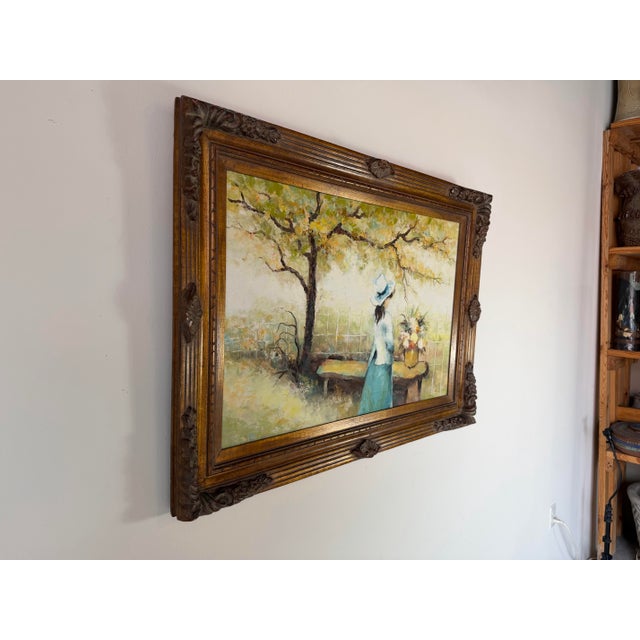 Mid-Century Modern 1960s Vintage Harrison E. Clark Impressionist Woman in Garden Oil on Canvas Painting, Framed For Sale - Image 3 of 12