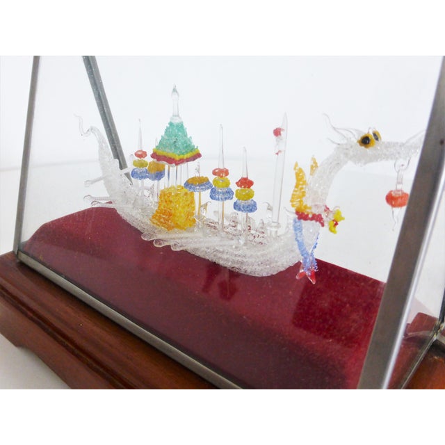 Glass case with handmade chinese Viking ship, 1960s.