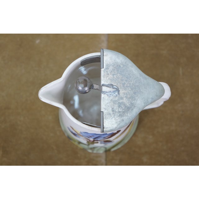 Antique Villeroy & Boch Porcelain Mettlach Metal Lidded Iris Flower Pitcher Jug 7" For Sale - Image 15 of 15