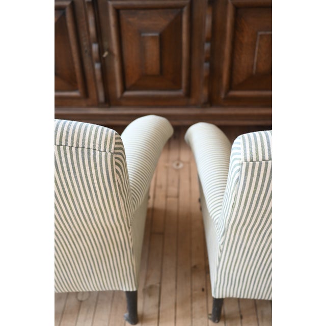 1930's French Upholstered Striped Lounge Chairs For Sale - Image 10 of 16