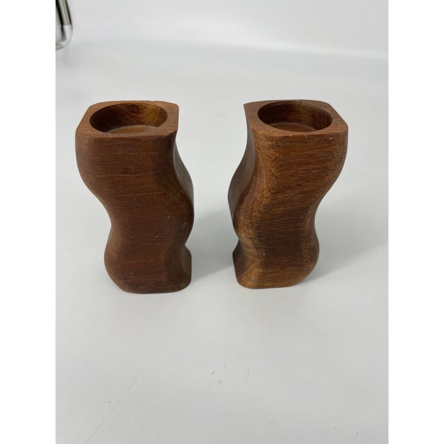 Farmhouse Rustic Swizzle Wooden Candleholders - A Pair For Sale - Image 3 of 8