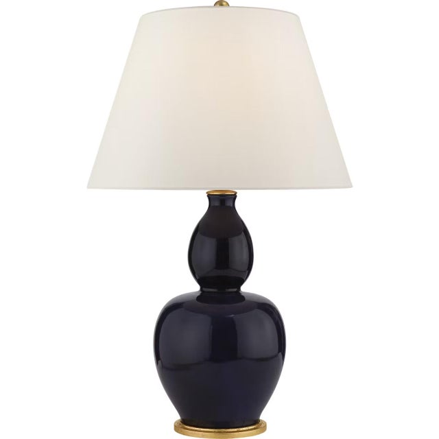 Transitional Chapman & Myers by Visual Comfort Signature Yue Double Gourd Table Lamp in Denim with Linen Shade For Sale - Image 3 of 3