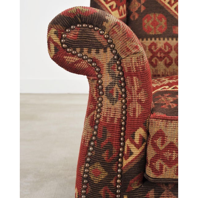 King Ranch Kilim Rug Style Upholstered Lounge Chair + Ottoman For Sale - Image 12 of 18