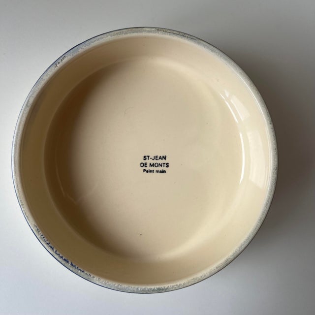 Blue Vintage Hand-Painted Faience Butter Dish from St-Jean De Monts, 1950s For Sale - Image 8 of 9