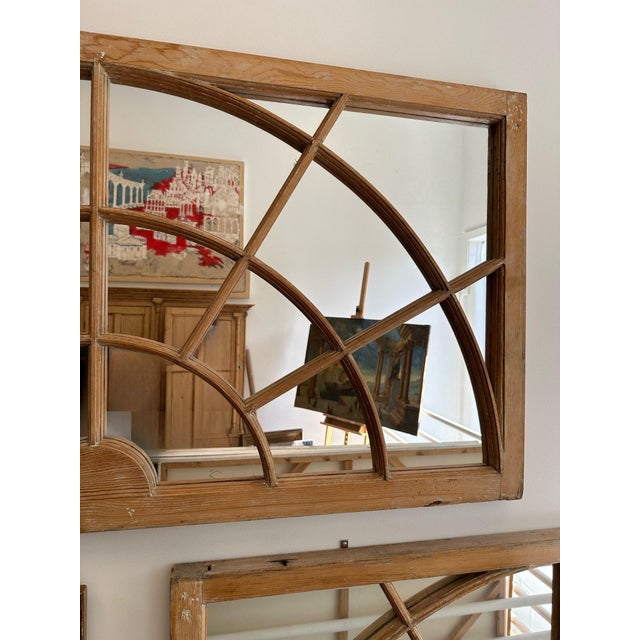 Tan Pair of Antique Georgian Styled Transom Windows Converted to Mirrors For Sale - Image 8 of 8