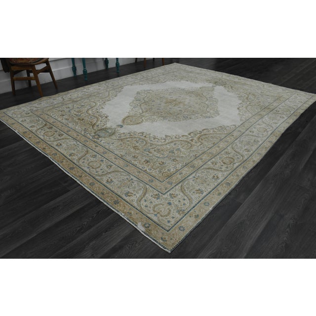 Beige 1970s Vintage Persian Handmade Wool Cotton Beige Area Rug For Sale - Image 8 of 11