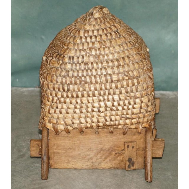 Antique English Folk Art Woven Bee Skep in Primative Woven & Wooden Stand, 1880 For Sale - Image 10 of 12