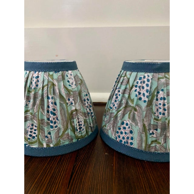 English Custom Shirred Block Print Sconce Shades, Pair For Sale - Image 3 of 6