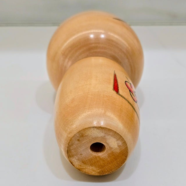 Red Vintage Hand-Painted Japanese Kokeshi Doll With Blossoms For Sale - Image 8 of 8