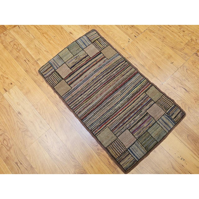 Vintage American Hand Hooked Rug, Folk Art, Geometric Stripe Pattern, 2x3 For Sale - Image 10 of 11