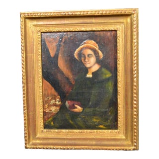 French School, 20th Century “The Reader” Oil on Panel For Sale