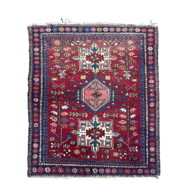 Vintage Persian Tribal Karaja 2 Toned Reds Rug - 3.6 x 4.6 For Sale