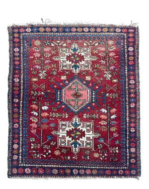 Vintage Persian Tribal Karaja 2 Toned Reds Rug - 3.6 x 4.6