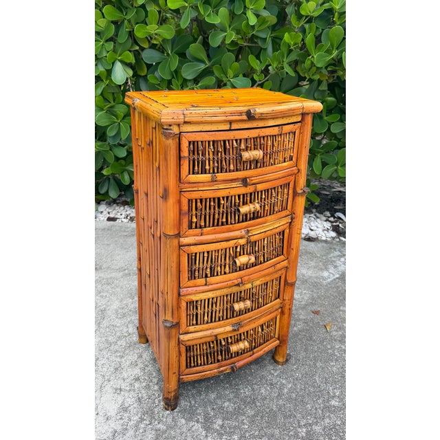 English Vintage Split Bamboo Five-Drawer Chest For Sale - Image 3 of 12