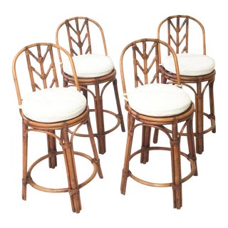 Vintage Bamboo Rattan Arrowback Counter Stools - Set of 4 For Sale