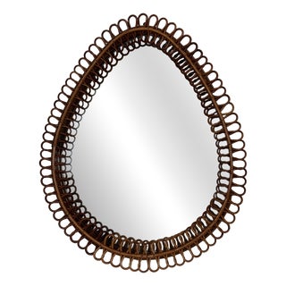 Italian Bamboo and Wicker Wall Mirror, 1970s For Sale