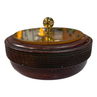 Wooden Lidded Box With Brass-Tone Mirror Top For Sale