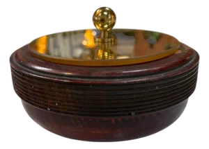 Wooden Lidded Box With Brass-Tone Mirror Top