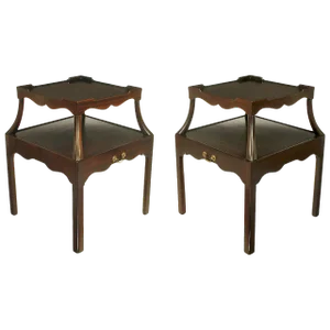 1940s Two-Tier Mahogany End Tables With Extensible Nesting Top - a Pair