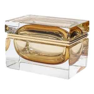Modernist Hand-Blown Amber Murano Glass Box With Brass Fittings