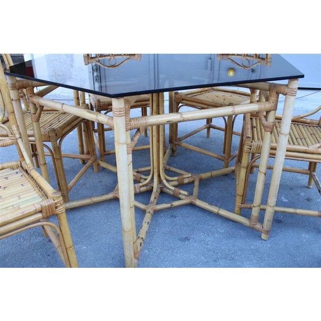 Italian Octagonal Dining Table & Chairs Set, 1950s, Set of 7, in Very Good conditions. Designed 1950 to 1959