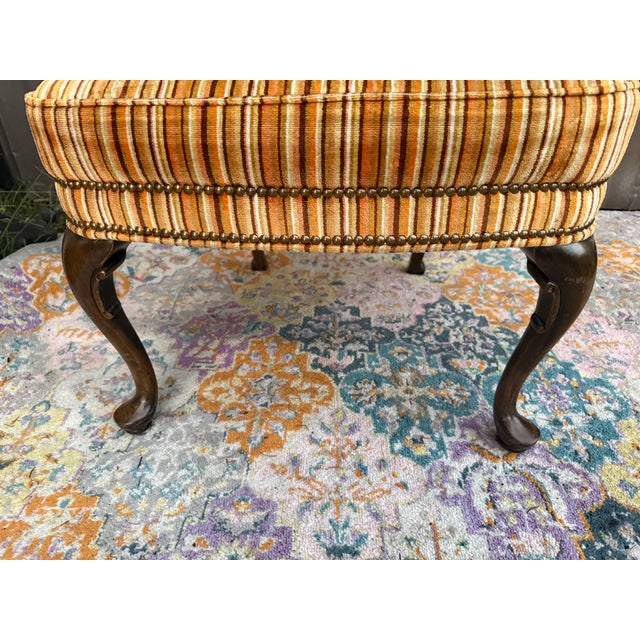 Textile Fun Vintage Striped Velvet Upholstered Armchair For Sale - Image 7 of 10