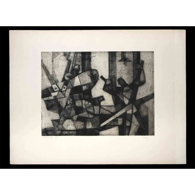 Les Imprimeurs is an original etching realized by an unknown artist in the mid-20th Century. Good conditions. Numbered,...