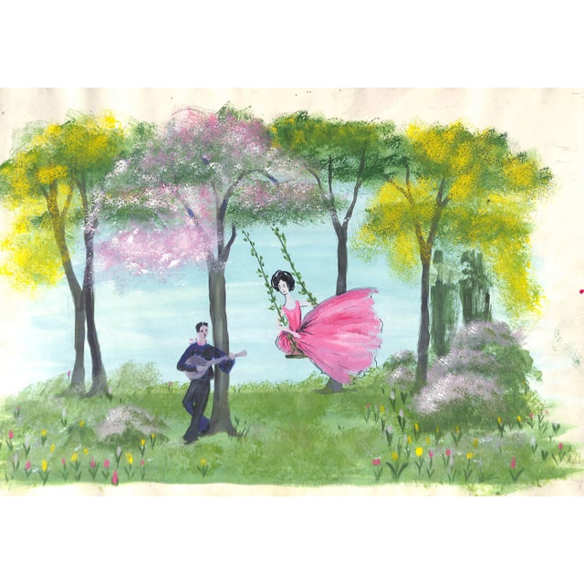 Sz: 14 1/2"H x 22 7/8"W Alexander Warren Montel (1921-2002) Fashion illustrator for House of Lanvin Paris in the 1950s...