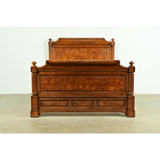 An outstanding French Empire or Louis Philippe style cherry and burl wood queen size bed By Ethan Allen USA, Circa Late...