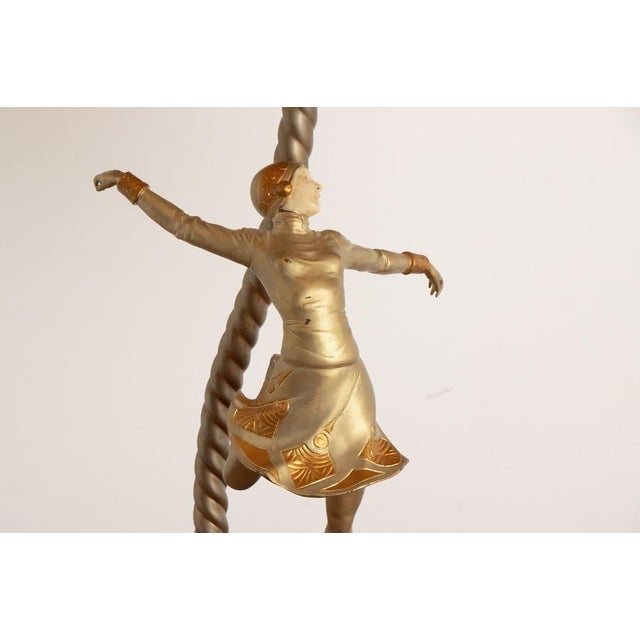 Large Art Deco Sculptural Lamp of Female Skater on Stepped Marble Base, 1930s For Sale - Image 12 of 13