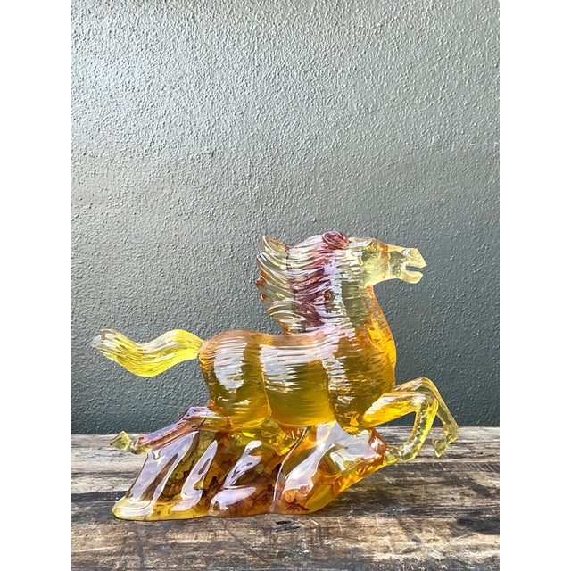 Mid-Century Modern Vintage Amber Cast Lucite Running Horse Sculpture For Sale - Image 3 of 15